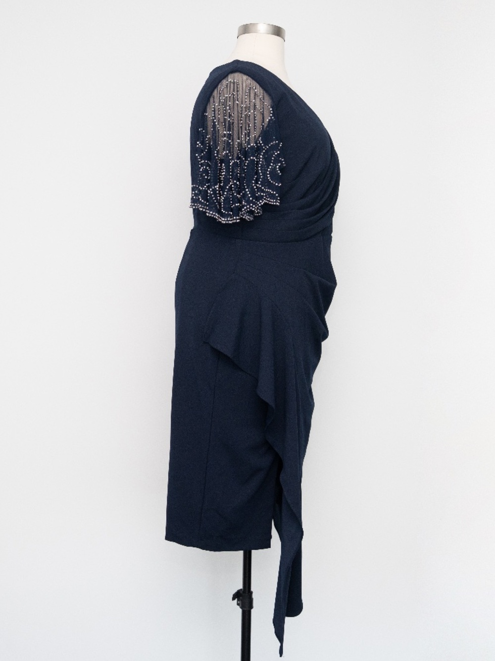 Betsy & Adam - Beaded Sleeve Draped Dress - Picture 5 of 14